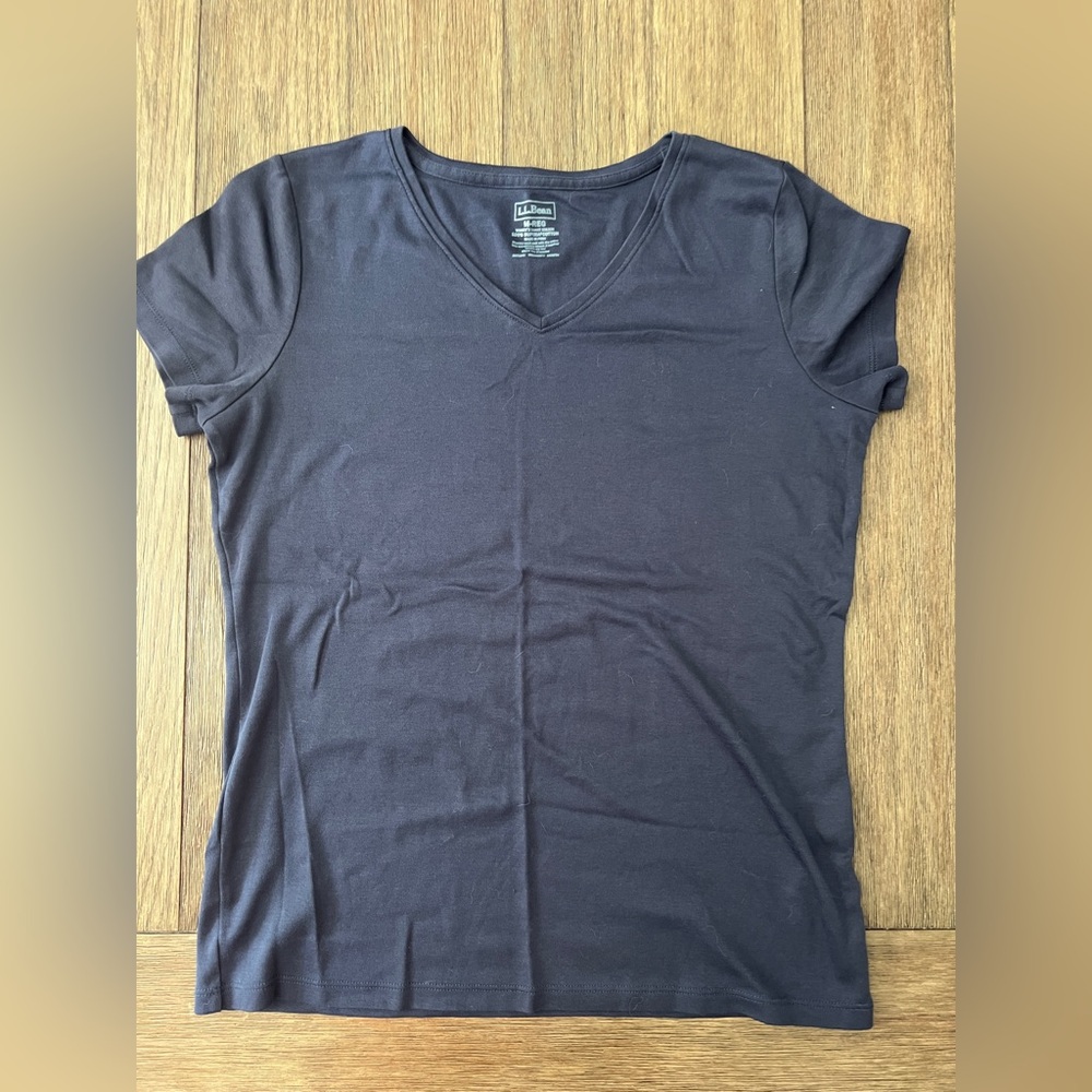 L.L. Bean Women's 100% Supima Cotton Navy V-Neck Tee